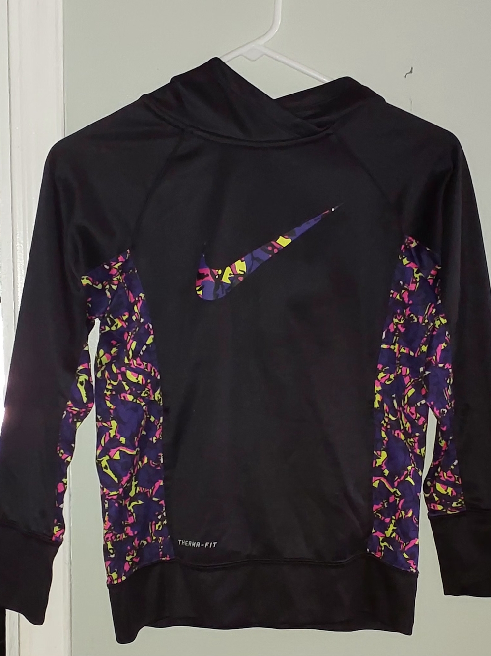 Nike Kids Black Hooded Sweatshirt with Neon Splash Logo